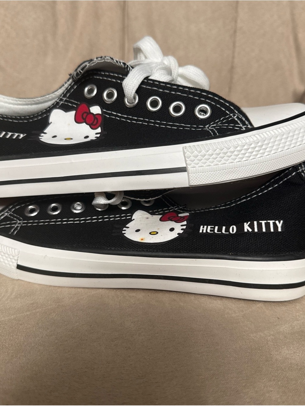 Hello Kitty Black Canvas Sneakers with White Laces and Red Bow Detail - Picture 2 of 8